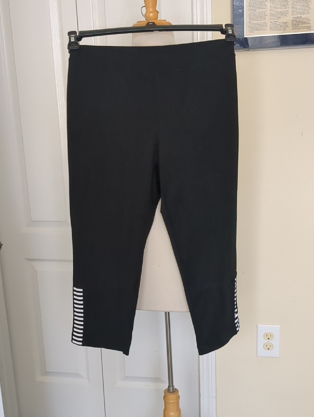 Black Cropped Capris with White Stripe Hem Detail